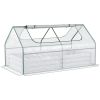 Outsunny 6' x 3' Galvanized Raised Garden Bed with Mini PVC Greenhouse Cover, Outdoor Metal Planter Box with 2 Roll-Up Windows for Growing Flowers