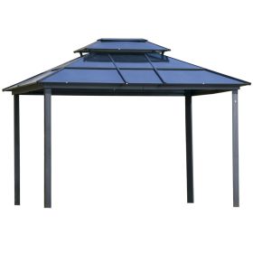 10' x 12' Hardtop Gazebo Canopy with Polycarbonate Double Roof, Aluminum Frame, Permanent Pavilion Outdoor Gazebo with Netting and Curtains for Patio