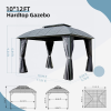 Outdoor Gazebo 10'x12', Permanent Hardtop Gazebo with Aluminum Frame for Patios Deck Backyard, Galvanized Steel Double Roof