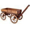 Wood Wagon Flower Planter Pot Stand W/Wheels Home Garden Outdoor Decor