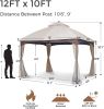 10*12 FT Softtop Metal Gazebo with Mosquito Net&Sunshade Curtains,Sturdy Heavy Duty Double Roof Canopy,Galvanized Steel Design Outdoor Tent