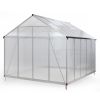 8' x 10' Polycarbonate Outdoor Greenhouse, Aluminum Walk-in Green House w/ 5-Level Adjustable Vents, Gutter and Door