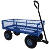 3 cu. ft. 300 lbs. Capacity Removable Sides Metal Steel Mesh Heavy Duty Utility Wagon Outdoor Garden Cart in Blue