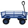 3 cu. ft. 300 lbs. Capacity Removable Sides Metal Steel Mesh Heavy Duty Utility Wagon Outdoor Garden Cart in Blue