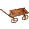 Wood Wagon Flower Planter Pot Stand W/Wheels Home Garden Outdoor Decor