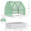 Outsunny Galvanized Raised Garden Bed with Mini Greenhouse Cover, Outdoor Metal Planter Box with 2 Roll-Up Windows for Growing Flowers, Fruits