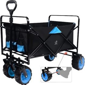 Collapsible Heavy Duty Beach Wagon Cart Outdoor Folding Utility Camping Garden Beach Cart With Universal Wheels Adjustable Handle Shopping (Color: Black)